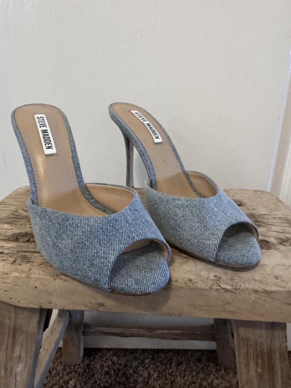 Steve Madden PRIYA Denim Peep Toe Mules Heels Womens Size 8.5